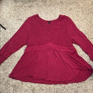 Torrid Babydoll Crinkle Gauze‎ Smocked Burgundy Top Plus Size 4